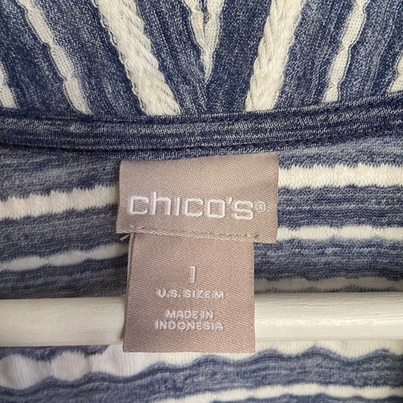 Chico's Women's Blue/White Open Front Cardigan Sweater, Size 1/Medium - Picture 6 of 10